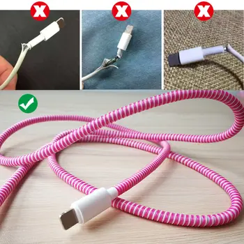 1.4 m Renkli telefon Tel Kordon Halat Koruyucu Anti-break bahar koruma halatı USB şarj kablosu kulaklık Veri Bobin Sarıcı