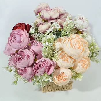 1 Adet / 50cm İpek Şakayık yapay çiçekler Buket 7 Büyük Kafaları 4 Küçük Tomurcuk DIY Ev Otel Parti Düğün Dekorasyon Sahte Çiçek