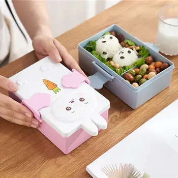1 Takım Bento Kutusu PP Karikatür Tavşan Ayı Tasarım Kare Şekli yemek kutusu Sofra Sızdırmaz ısıya dayanıklı yemek kutusu