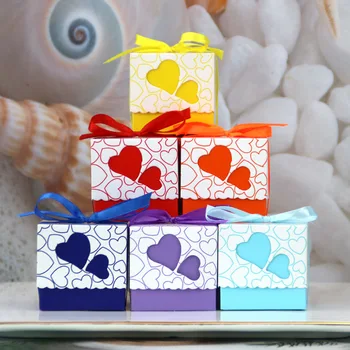100 adet Kalp Şeker Kutuları, Parti İyilik ve Hediye kurdeleli kutular Vaftiz, Doğum Günü Partisi, Düğün Süslemeleri