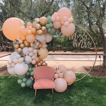 121 adet Macaron Şeftali Balon Garland Kemer Seti Düğün Süslemeleri Yeşil Krem Şeftali Balonlar Doğum Günü Partisi Bebek Duş Dekor