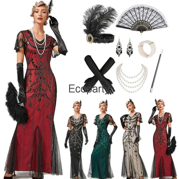 1920s Great Gatsby Sineklik Elbise Zarif Retro Kısa Kollu Pullu uzun elbise Bayan Akşam Parti Parti Elbiseler Kadın Vestidos