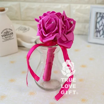 2019 Güzel Küçük Düğün Buket Çiçek Kız Nedime Gelin Küçük Buket Gelin Köpük Çiçek Şerit Rhinestone de noiva