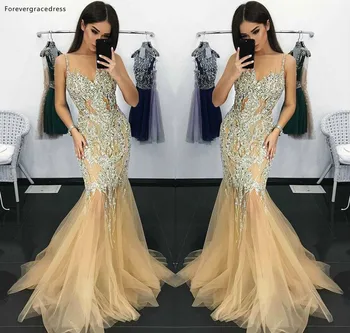 2019 Ucuz Uzun Balo Elbise Mermaid Spagetti Sapanlar Tül Örgün Pageant Tatil Giyim Mezuniyet Akşam Parti Kıyafeti Custom Made