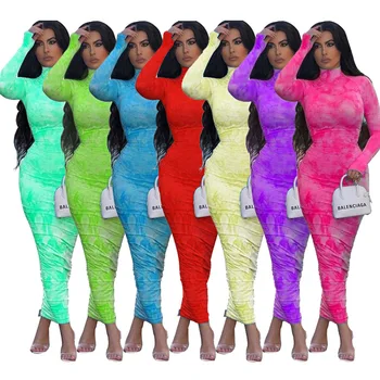 2020 Yaz Kadın Uzun Maxi Elbise Kravat boya Baskı Parti Gece Kulübü Zarif Sokak Sokak Giyim Bandaj Elbiseler Vestidos GL9598