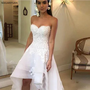 2023 Mütevazı Plaj düğün elbisesi es Sevgiliye Aplikler Yüksek Düşük Ülke düğün elbisesi gelin kıyafeti Robe Mariage Vestido de Novia
