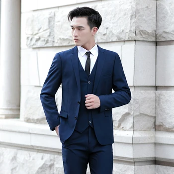 2023 Yeni iş moda (takım elbise + yelek + pantolon) ingiliz beyefendi trend yakışıklı parti Kore ince üç parçalı set