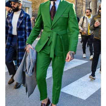 2023 Yeşil Erkek Takım Elbise Erkekler İçin Düğün Takımları Damat Smokin Kostüm homme Terno Masculino Custom Made 3 Adet (Blazer + Yelek + Pantolon)