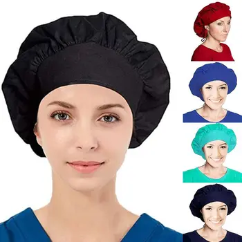 2XPC Unisex Doktor Hemşire Kabarık Çalışma Kapağı Düz Renk Ayarlanabilir Kravat Geri Büyük Fırçalayın Şapka Elastik Saç Kapağı