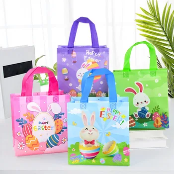 4 adet Paskalya Dokunmamış Kumaş Şeker Kurabiye Çanta Karikatür Tavşan Yumurta Hediye Paketleme Çantaları Mutlu paskalya dekorasyonu