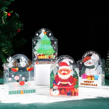 4 Adet Şeffaf PVC noel hediyesi Kutuları Noel Dekorasyon Noel Hediyeleri ambalaj kutusu Noel Baba Kardan Adam Şeker Elma Kutuları