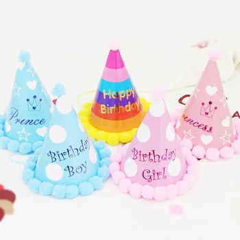5 ADET Mutlu Doğum Günü parti şapkaları Polka Dot DIY Sevimli El Yapımı Kağıt Kap Sivri Bebek duş dekorasyonu Çocuk Erkek Kız Hediyeler