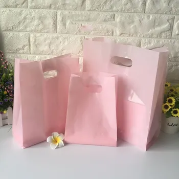 50 adet Kalın plastik poşetler 15x25x3cm Düz renk Takı Ambalaj Poşetleri Alışveriş Plastik hediye saplı çanta