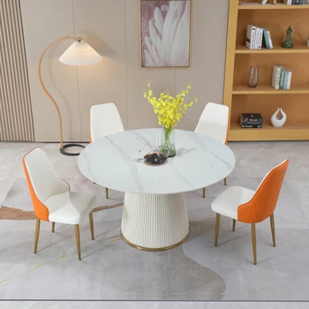 6 adet Sandalyeli 53 inç Sinterlenmiş taş carrara beyaz yemek masası