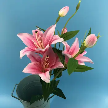 6 Kafaları/Şube Paskalya Canlı Yapay zambak çiçeği Şube Ev Düğün Parti Dekor