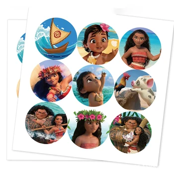 90/180 adet Disney Moana Karikatür Disney Okyanus Prenses Çocuklar doğum günü Partisi Yuvarlak etiket Sarar Etiket Ambalaj