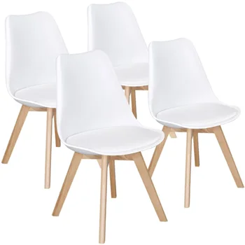 Alden Design Yüzyıl Ortası Modern Dolgulu Yemek Sandalyeleri, 4'lü Set, (Beyaz /Gri)İsteğe Bağlı