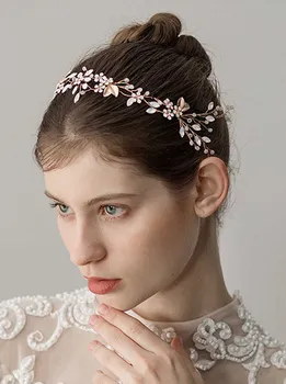 Altın Yapraklar Rhinestone Gelin Kafa Bohemian Başlığı Kristal İnci Saç Vine Çiçek Halo Düğün saç aksesuarları Kadınlar için