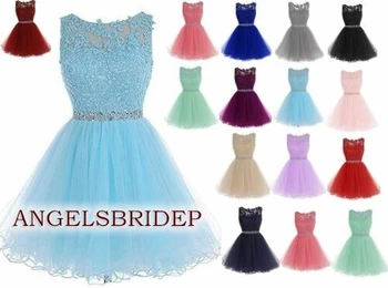 Angelsbrıdep Vintage 1950'ler Kısa Mezuniyet Elbiseleri Tül Aplike Işıltılı Kristaller Prenses Ünlü Parti Mezuniyet Elbiseleri
