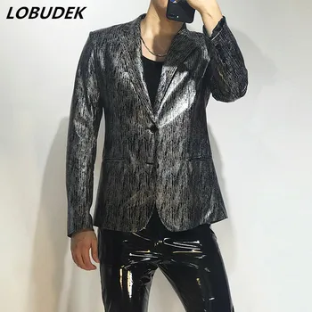 Artı Boyutu erkek Glitter Gümüş Lazer Blazer Gece Kulübü Ev Sahibi Saç Stilisti Ceket Şarkıcı Performans Sahne Kostüm
