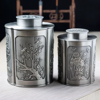 Avrupa Retro L / M Boyutu Antika Petwer Metal Malzeme Şeker Kahve çay kapları çay teneke kutusu Masa Üstü Dekorasyon İçin Teneke Kutu TP03