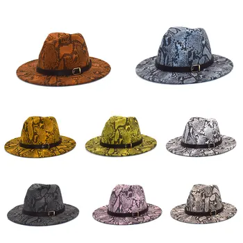 Bahar yılan derisi kadın fötr şapka düz renk şapka dokulu şapka erkek parti şapkası tasarım geniş kenarlı Panama şapka nötr Гльпа