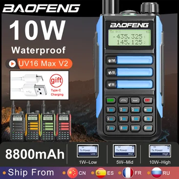 Baofeng UV16 Max V2 10 W profesyonel el telsizi Yüksek Güç Çift Bant 2 Yönlü CB Ham Su Geçirmez Radyo HF Telsiz VHF UHF