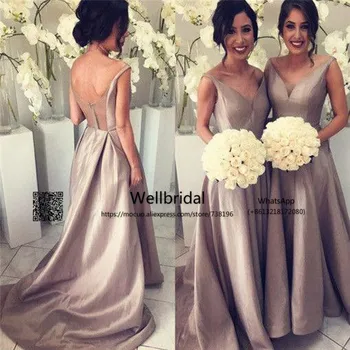 Basit 2019 Nedime Elbisesi Uzun Düğün Parti Elbise Hizmetçi oh Onur vestido longo de festa Saten gelinlik modelleri kadınlar için