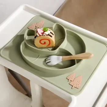 Bebek Besleme Yemek Tabağı Anti-haşlanma Sofra Gıda Sınıfı Silikon Karikatür Tilki Bebek Çocuk Ek yiyecek kasesi Mutfak için