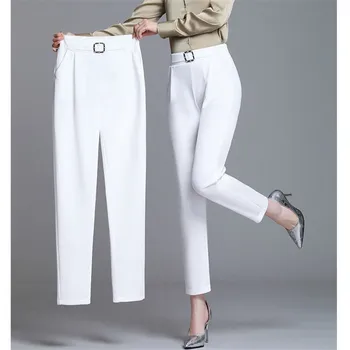 Beyaz Pantolon Kadın Elastik Yüksek belli Harem Pantolon Moda Vahşi Profesyonel Takım Elbise Pantolon Ofis Bayan Pantolon Siyah Haki Pantolon