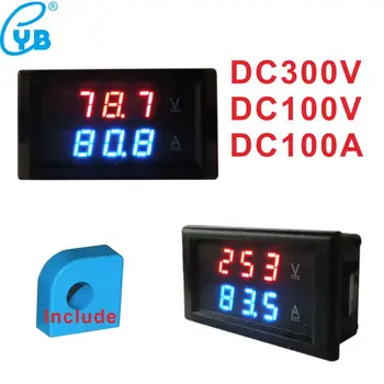 DC 100V 300V 100A Voltmetre Ampermetre Gerilim Pozitif ve Negatif Elektrot Akım Ölçer Güç Kaynağı DC4V-28V LED Çift Metre