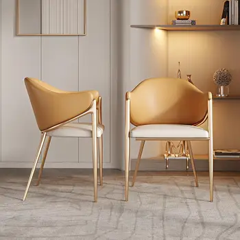 Deri Altın Bacaklar yemek sandalyeleri Modern Salon Tasarım Sandalye Paslanmaz Minimalist Açık Masa Cafe Cadeira Ev Mobilyaları WSW35XP