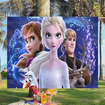 Disney Dondurulmuş Elsa Anna Kızlar Zemin Özel Güzel Prenses Doğum Günü partisi Karikatür Olaf Dekorasyon Fotoğraf Arka Plan