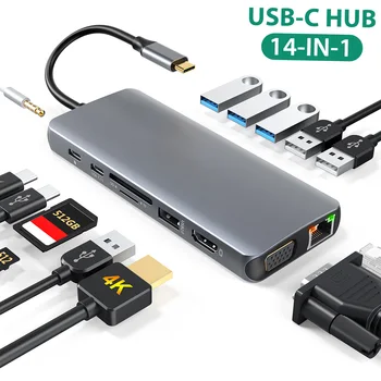 dodocool 14-in-1 USB C HUB 4K VGA LAN SD Kart Bağlantı Noktaları USB 3.0 USB 2.0 3.5 mm ses USB C yerleştirme istasyonu Tip-c dizüstü bilgisayarlar için