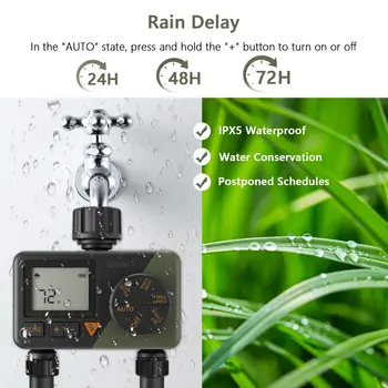 Dııvoo Çok Fonksiyonlu Otomatik Sulama Zamanlayıcı Programlanabilir Bahçe Yağmurlama Zamanlayıcı 2 Bölge Yağmur Gecikmesi / Manuel / Otomatik Mod