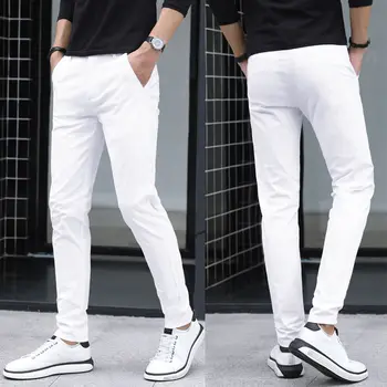 Erkek Saf Beyaz Pantolon Slim Fit İş Pantolon Erkekler için Takım Elbise Pantolon Ayak Bileği Uzunluğu Yaz Sonbahar Resmi Eğlence Takım Elbise Pantolon L79