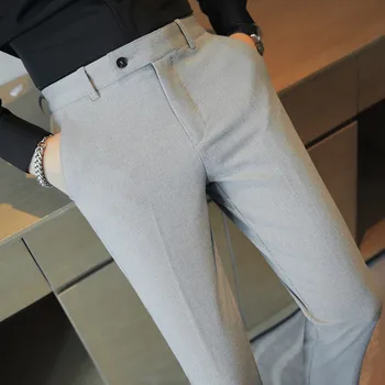 Erkek Yeni Bahar Yüksek Doku Düz Renk takım elbise Pantolon Kore Versiyonu Moda Slim Fit Rahat Tüm Maç Takım Elbise Dipleri