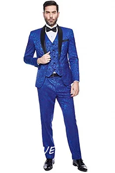 Erkek Şal Yaka 3 Parça Takım Elbise Slim Fit Bir Düğme Takım Elbise Blazer Ceket Pantolon Smokin Yelek Erkek Takım Elbise Düğün Kostüm Homme