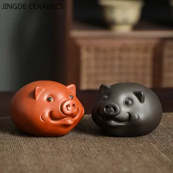 Güzel Mor Kil Çay Pet Piglet Dekorasyon Şanslı Para Çay Oyun Masa Hayvan Heykel Süsler Çin Çay Aksesuarları