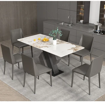 Hafif ve parlak kaya tabağı masa modern high-end İtalyan minimalist lüks taş masa ve sandalyeler özelleştirilmiş toptan