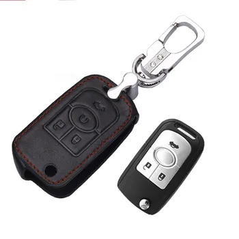 Hakiki Deri Araba Anahtarı Durum Tutucu Cüzdan Buick Excelle İçin 3 Düğmeler Yedek Anahtar Tutucu Koruyucu Çanta