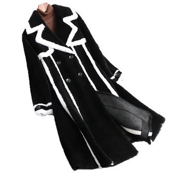 Hwıtex Kış Kadın Süet Ceket Gerçek Yün Kesme Kürk Ceket Resmi Bayan Siper Yün Sıcak Ceket HW2130