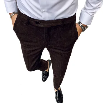 Ilkbahar ve sonbahar Kahverengi erkek pantolon Kahverengi iş rahat pantolon erkekler yüksek kaliteli takım elbise pantolon kahverengi gri pantolon 29-35