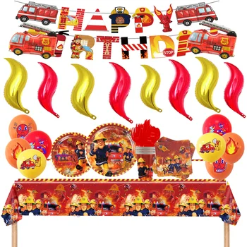 Itfaiye kamyonu Sam Tema Doğum Günü Partisi Malzemeleri İtfaiyeci Afiş İtfaiyeci Masa Örtüsü Yemek Tabakları Yangın Balon Süslemeleri Erkek