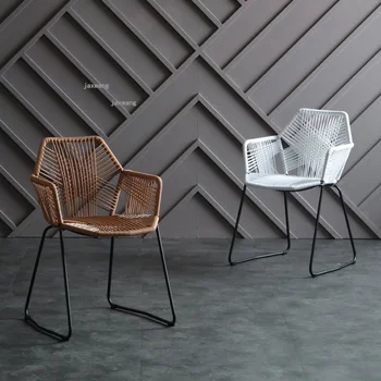 İskandinav Rattan yemek sandalyeleri Açık Balkon Yatak Odası Cafe Koltuk Basit Modern Restoran Yurdu Arkalığı Boş Sandalye