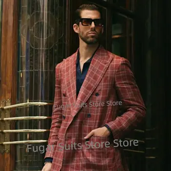 İtalyan Tarzı Ekose Düğün Takım Elbise Erkekler İçin SlimFit Çentikli Yaka Damat Resmi Tuxedos2Pieces Seti Klasik Erkek Blazer Kostüm Homm