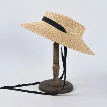 Kadın Yaz Tatili Güneş Koruyucu Hasır Şapka Siyah Kurdele İle Fransız Retro Sığ Hasır Şapka Büyük Ağız Caz güneş şapkası