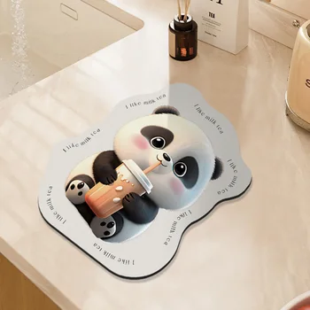 Karikatür panda mutfak tezgahı üst drenaj mat Diyatom çamur emici yumuşak mat banyo tuvalet hızlı kuru mat kase çubuklarını su co