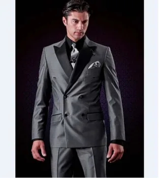 Koyu Gri Damat Smokin Düğün Suit Groomsmen Tepe Yaka Slim FitParty Balo Yemeği Elbiseler En Iyi Adam Damat (ceket + Pantolon + kravat)