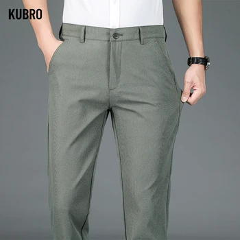 KUBRO 2023 Sonbahar Marka erkek Takım Elbise Pantolon Elastik Bel Klasik Moda Yeni 6 Renkler İnce Rahat Kargo Düz Bacak Pantolon Erkek